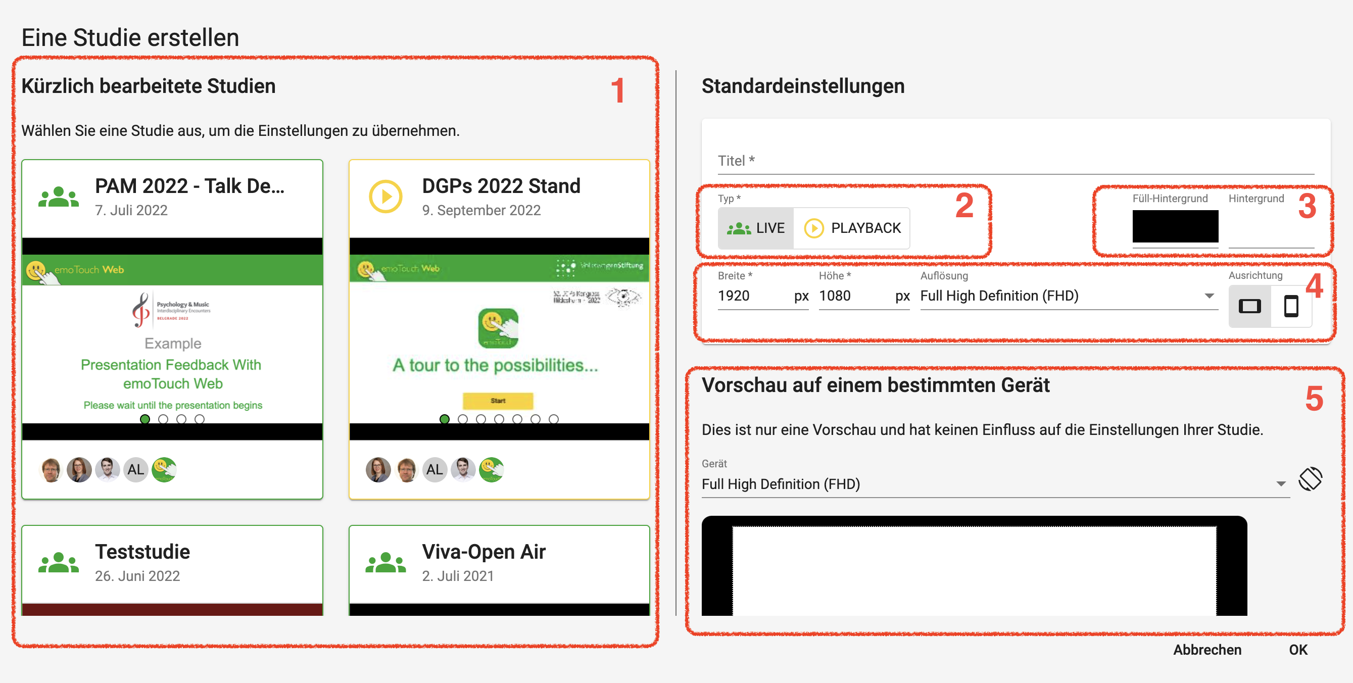 Dialog: Projekt erstellen