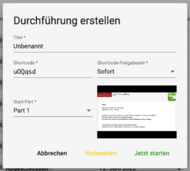 Dialog: Durchführung erstellen